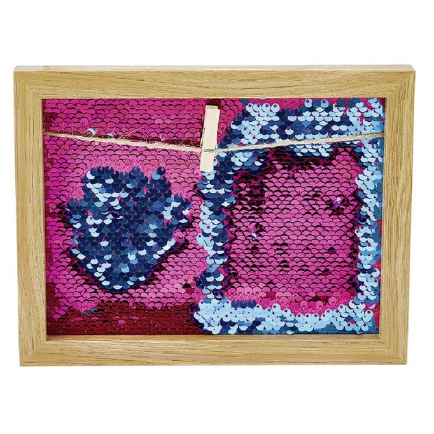 Cadre photo &agrave; pince et fond sequins 17x22cm