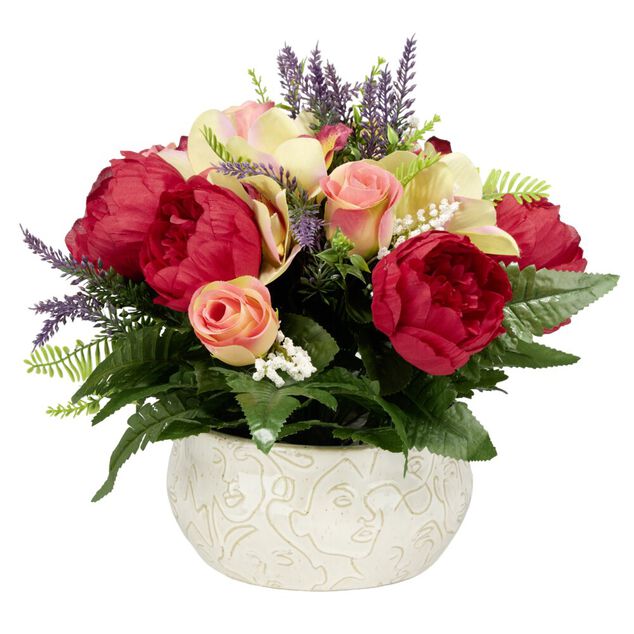 Vasque c&eacute;ramique pivoines orchid&eacute;es roses bruy&egrave;re &Oslash;42xH38cm (3 mod&egrave;les)