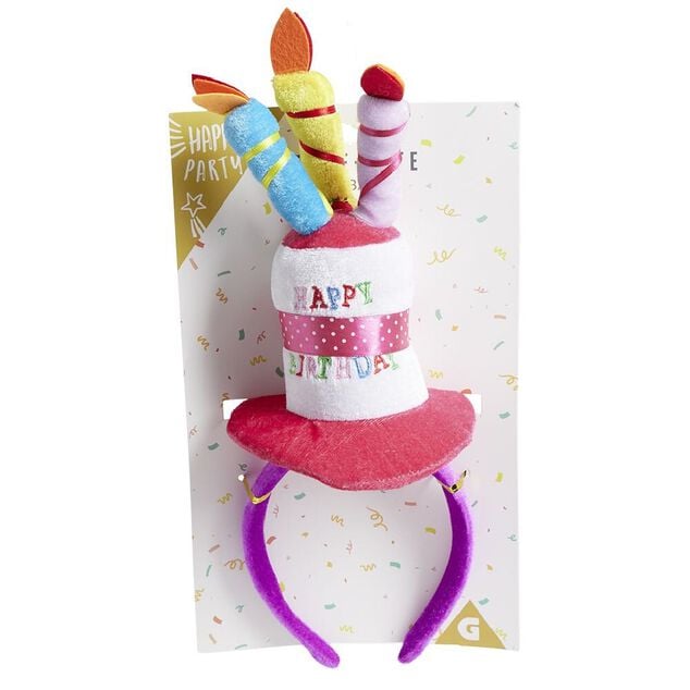Serre-t&ecirc;te anniversaire chapeau Happy Birthday multicolore