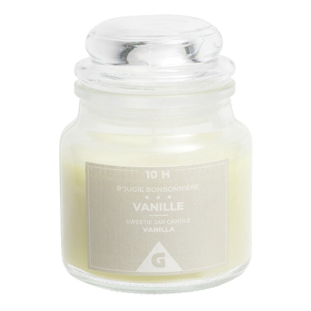 Bougie parfum&eacute;e dans bonbonni&egrave;re en verre H6cm (6 mod&egrave;les)