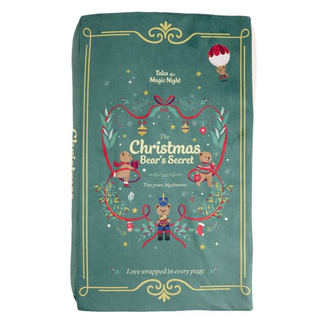 Coussin rectangulaire forme livre conte de No&euml;l L30X50XH5 cm (2 mod&egrave;les rouge ou vert)
