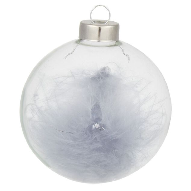Boule de No&euml;l en verre garnie d'une plume