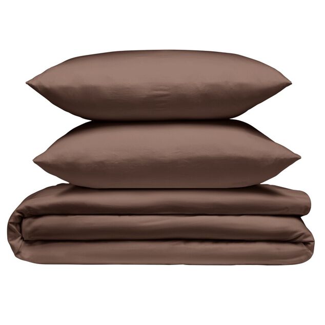 Parure de lit 2 personnes 240x260cm microfibre unie 2  taies 63x63cm marron