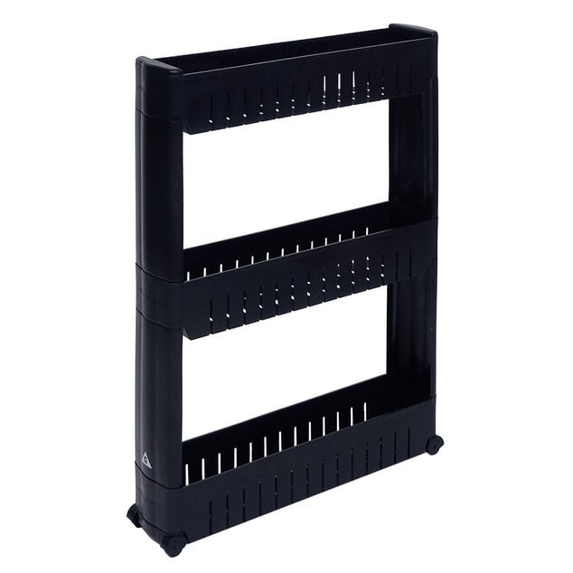 Desserte de cuisine &agrave; roulettes 3 niveaux noir 54,5x12,5xH.72cm