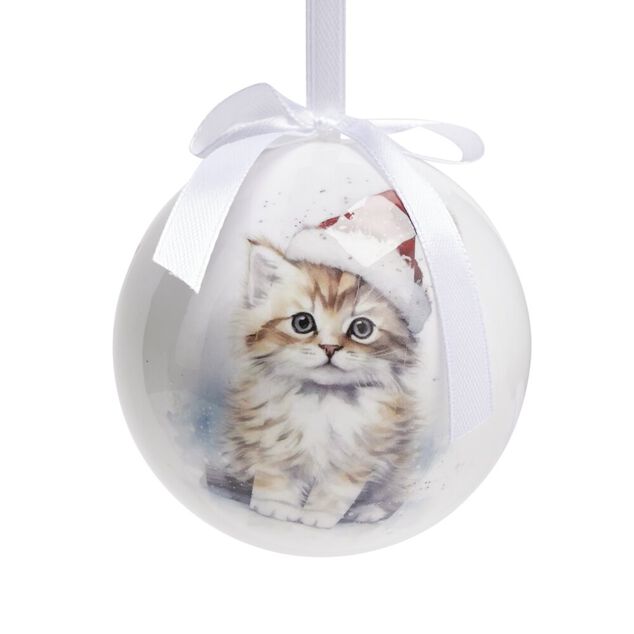 Boule de No&euml;l motif animal mignon avec ruban blanc &Oslash;8cm (4 mod&egrave;les)