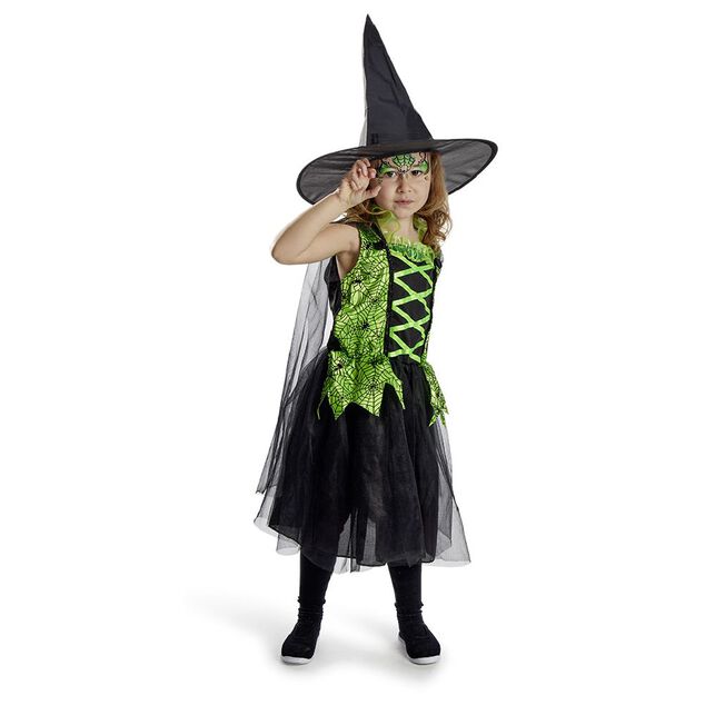 D&eacute;guisement enfant Halloween sorci&egrave;re robe chapeau noir vert 11/14ans
