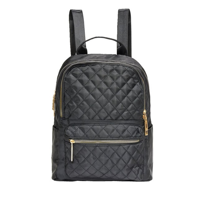 Sac &agrave; dos femme noir matelass&eacute; d&eacute;tails dor&eacute;s 31x15xH34cm