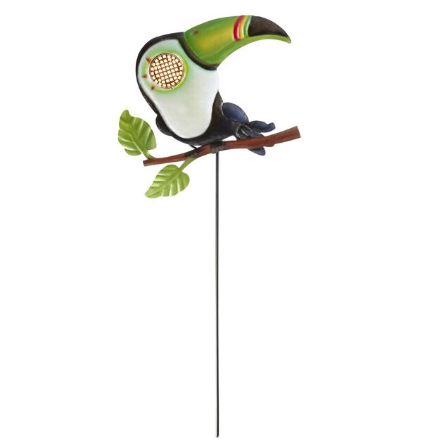 Piquet solaire &agrave; planter oiseau toucan anim&eacute; oeil LED blanc chaud H48cm