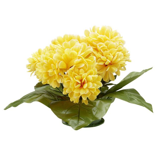 Coussin chrysanth&egrave;me artificiel 15 t&ecirc;tes jaune