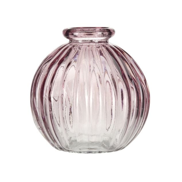 Vase rond en verre stri&eacute; color&eacute; translucide &Oslash;8xH8cm (3 mod&egrave;les)