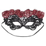 Masque loup v&eacute;nitien adulte dentelle noir et rouge