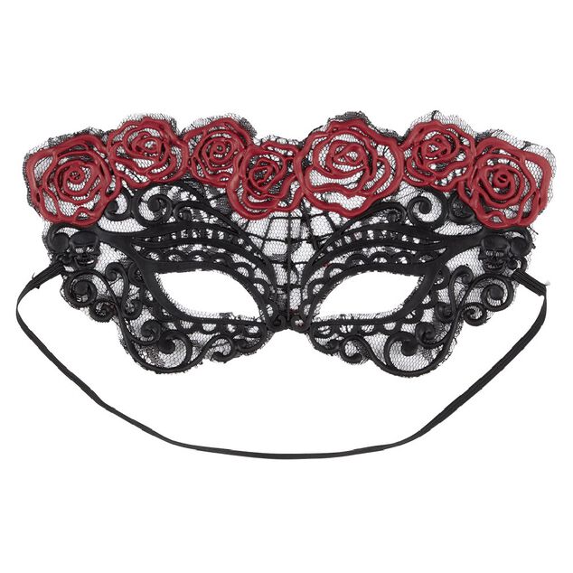 Masque loup v&eacute;nitien adulte dentelle noir et rouge