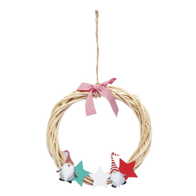 Couronne de No&euml;l &agrave; suspendre en bois &Oslash;25cm