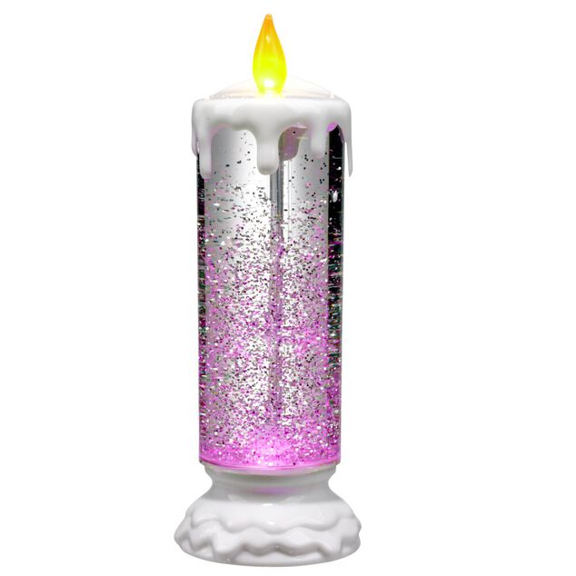 Bougie de No&euml;l anim&eacute;e LED effet neige &Oslash;9xH23cm
