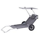 Chaise de plage grise avec pare-soleil 2 roulettes