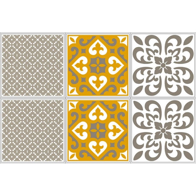 Sticker imitation carreau de ciment 10x10 cm moutarde x6