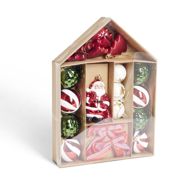 Kit d&eacute;coration sapin de No&euml;l traditionnel rouge et vert 20 pi&egrave;ces