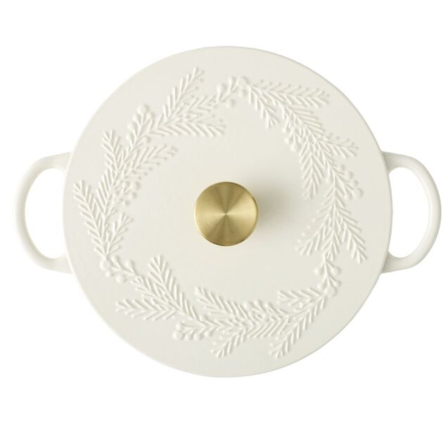 Cocotte en fonte 4,1L motif floral avec poign&eacute;e dor&eacute;e L35X26X10 cm (2 mod&egrave;les blanc ou noir)