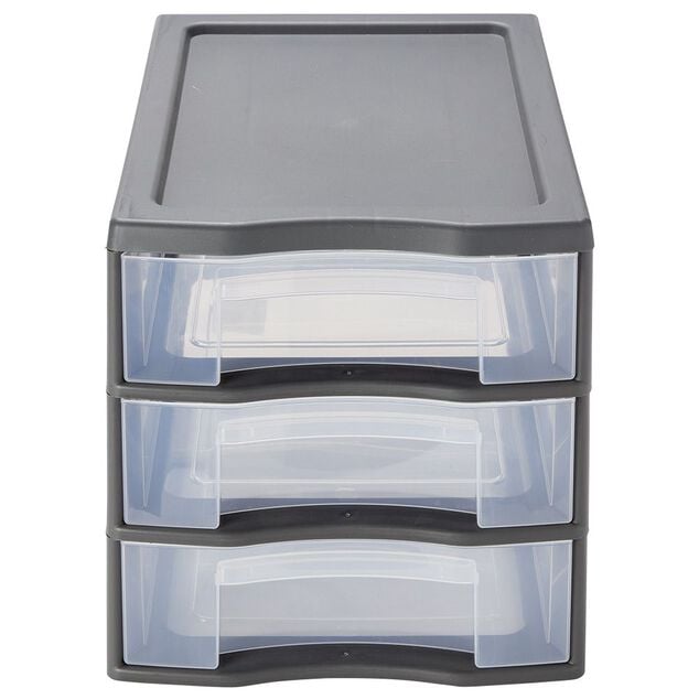 Tour de rangement A4 3 tiroirs grise et transparente 12L