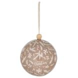 Boule de Noël motif branche sapin et flocon beige Ø12cm