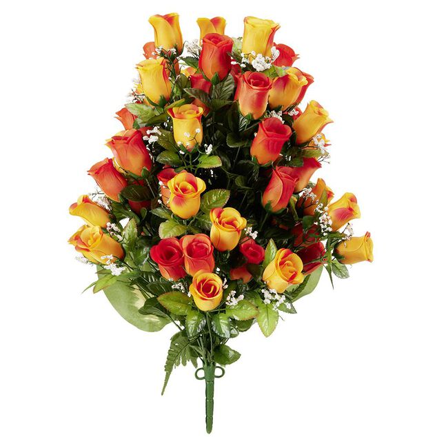 Piquet de rose orange 72 t&ecirc;tes bouquet fleur artificielle &Oslash;40xH67cm