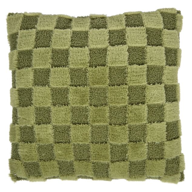 Coussin carr&eacute; damier ton sur ton 45x45cm (2 mod&egrave;les rouge ou vert)