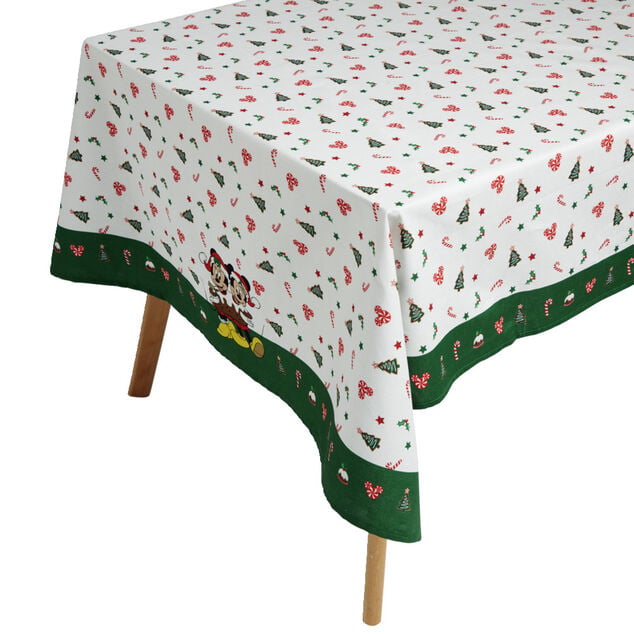Nappe de No&euml;l Disney Mickey et Minnie blanc et vert 140x250cm