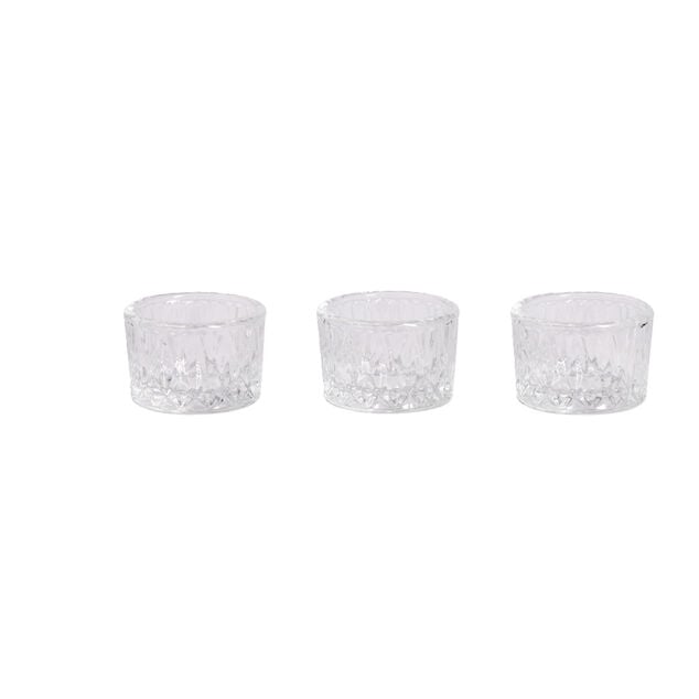 Mini bougeoir x3 en verre fa&ccedil;on cristallin &Oslash;5xH3,5cm