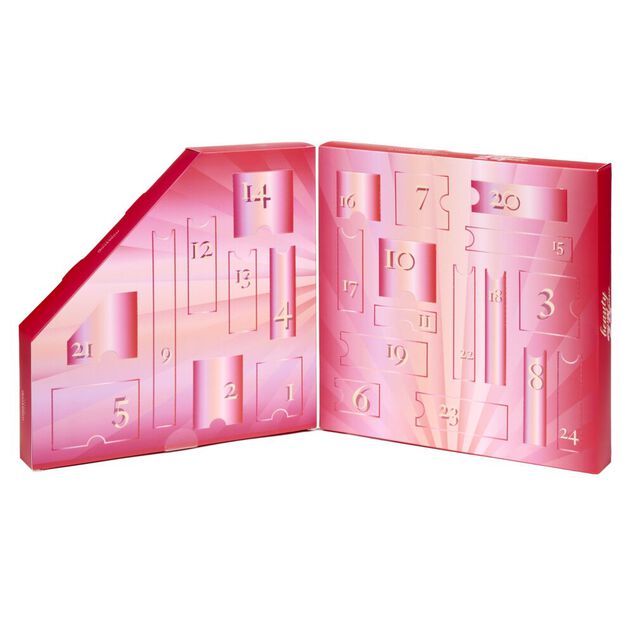 Calendrier de l'Avent 2026 cosm&eacute;tiques 24 cases ouverture portefeuille L13X2XH22 cm rouge et rose