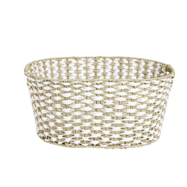 Pani&egrave;re &agrave; linge 41L 58xH28x43cm jonc de mer beige et blanc