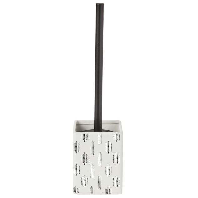 Brosse WC socle carr&eacute; gr&egrave;s motif trait noir et blanc 9,2x9,2xH36cm
