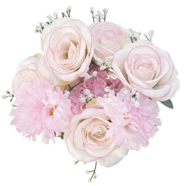 Piquet rose et oeillet blanc bouquet fleur artificielle 10 t&ecirc;tes H46cm