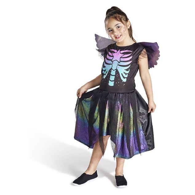 D&eacute;guisement enfant f&eacute;e squelette robe et ailes multicolore 7/10ans
