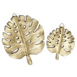 Lot de 2 feuilles monsteras d&eacute;coration murale r&eacute;sine dor&eacute;e