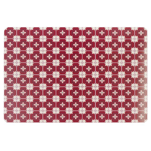 Set de table rectangulaire plastique carreau de ciment rouge blanc