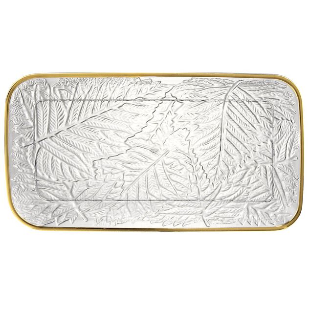 Plateau de service arabesque Sabah plastique transparent et dor&eacute; L34cm