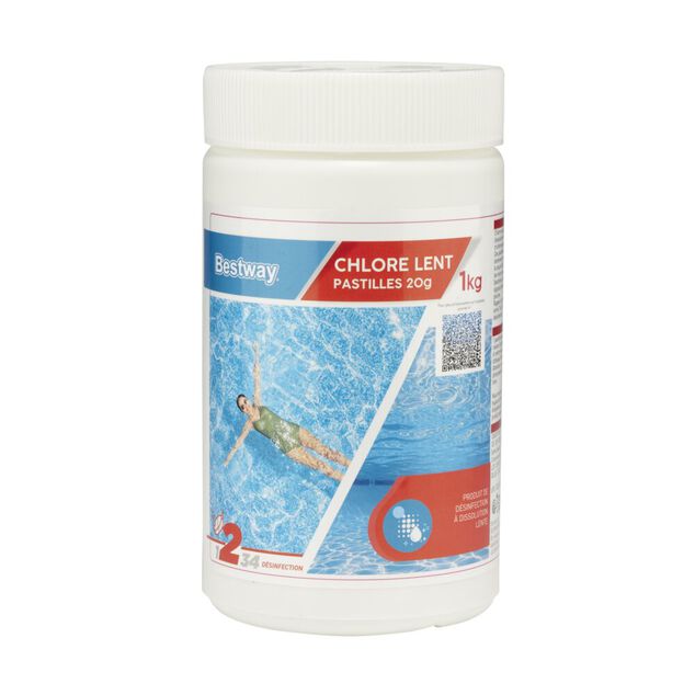 Chlore lent piscine 1kg pastille 20gr