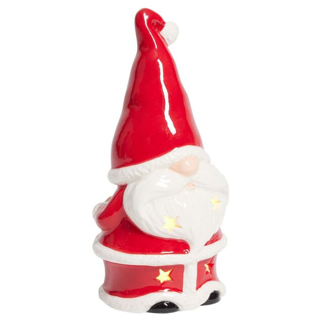 P&egrave;re No&euml;l lumineux 1LED c&eacute;ramique rouge et blanc H15,5cm