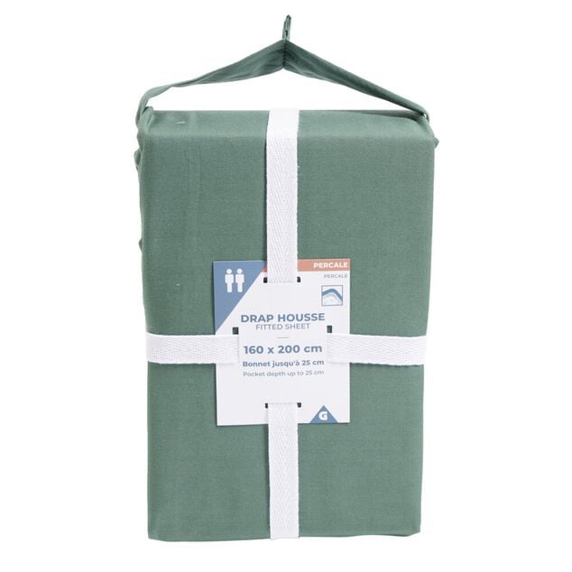 Drap housse 160x200cm 100% coton percale vert