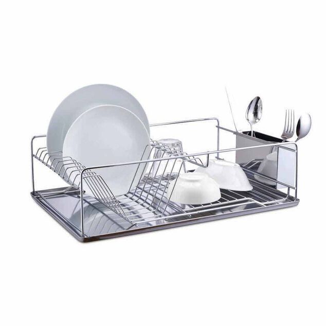 &Eacute;gouttoir &agrave; vaisselle avec porte-couverts inox