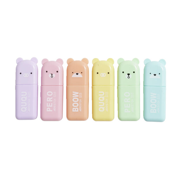 Mini surligneur pastel forme ourson x6
