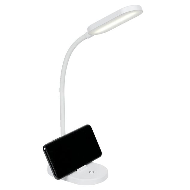 Lampe de bureau flexible à LED avec support téléphone blanche