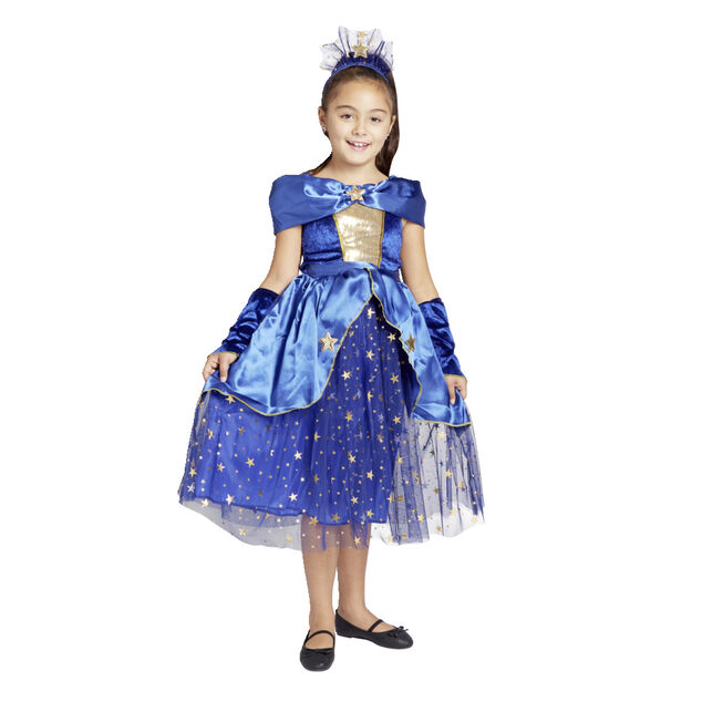 D&eacute;guisement fille 7/10 ans robe de magicienne bleue serre t&ecirc;te et gants