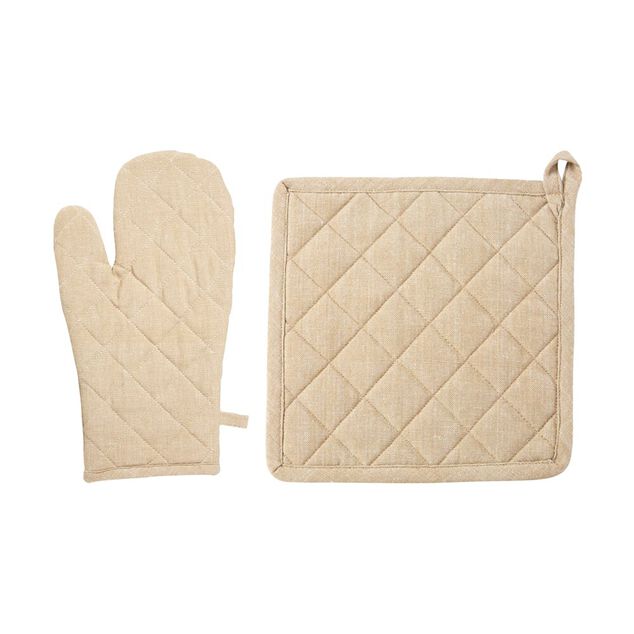 Manique et gant de cuisine beige