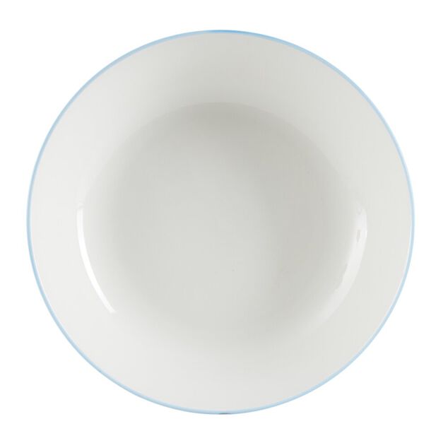 Assiette creuse porcelaine blanc liser&eacute; bleu clair &Oslash;20cm