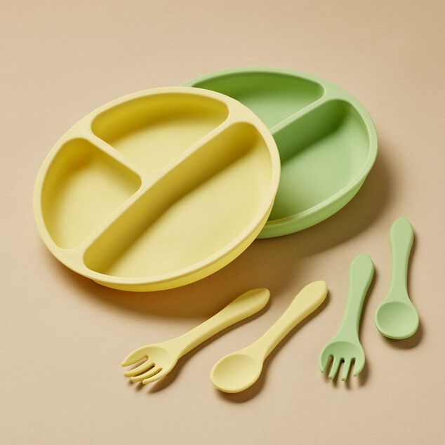 Assiette enfant compartimentée en silicone avec ventouse Ø20xH3,5cm (2 modèles)