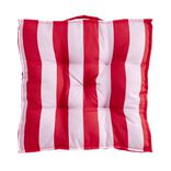 Coussin de sol assise carr&eacute;e matelass&eacute;e bayad&egrave;re rayures roses et rouges 50x50cm