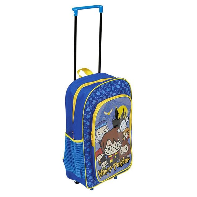 Sac &agrave; roulettes enfant Harry Potter bleu et jaune H41cm