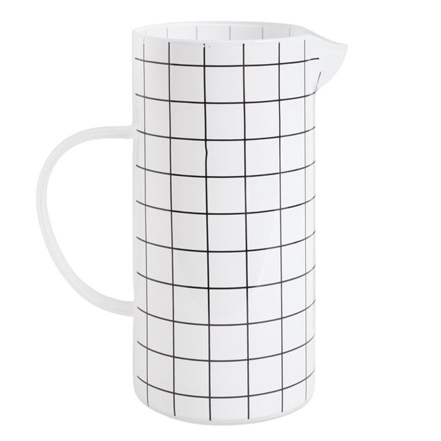 Carafe en verre 1,3L blanc quadrillage noir &Oslash;10xH21cm