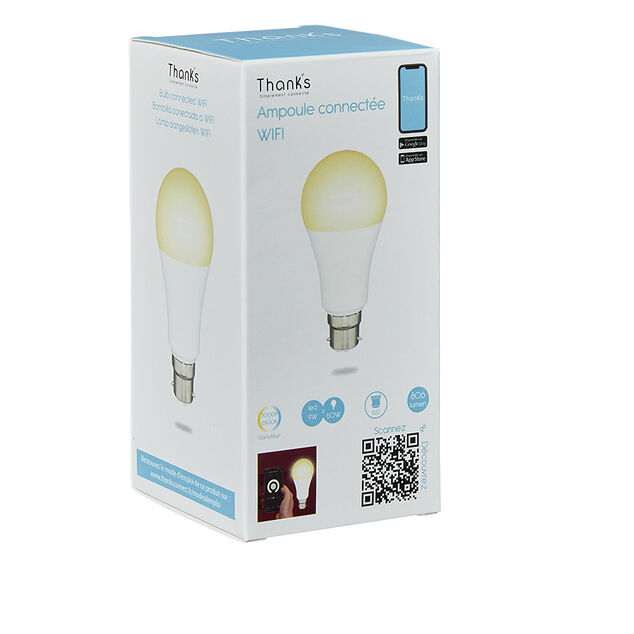Ampoule LED connect&eacute;e blanc ajustable B22 60 W